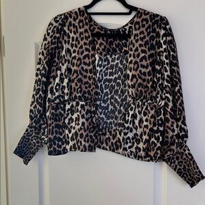 Ganni Leopard Print Open Front Blouse - Brown & Black cardigan blazer size s